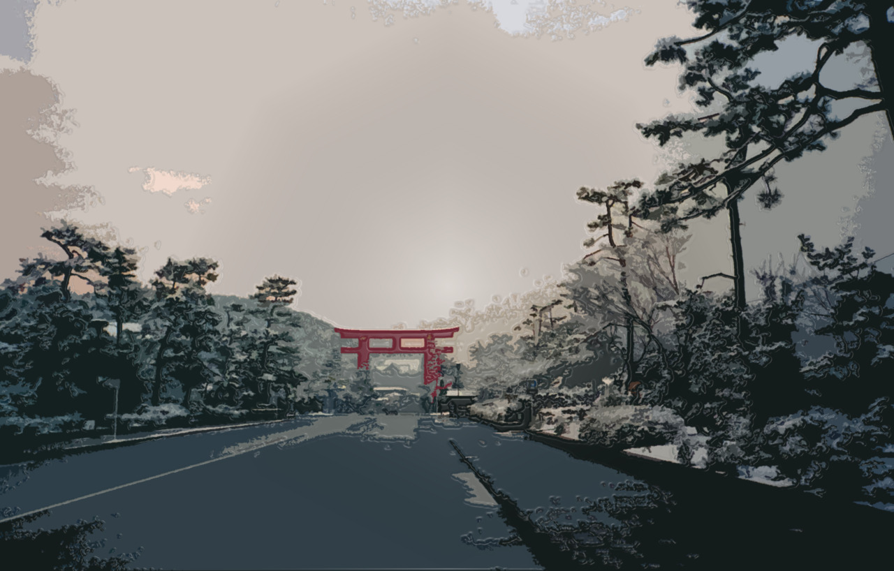 Torii gate in snow, Japan — photograph by Tre Critelli